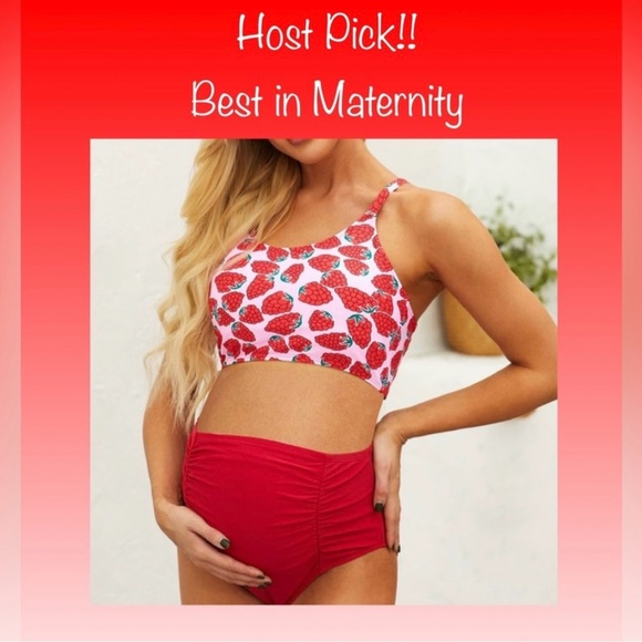 NEW 2 Piece Maternity Red Raspberry Swim Suit - Picture 1 of 9